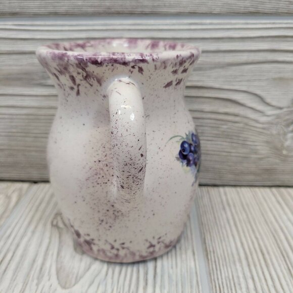 Pitcher Hand Painted Art Studio Pottery Vase Blueberry Plant Leaves‎ Purple Vtg - Picture 4 of 7